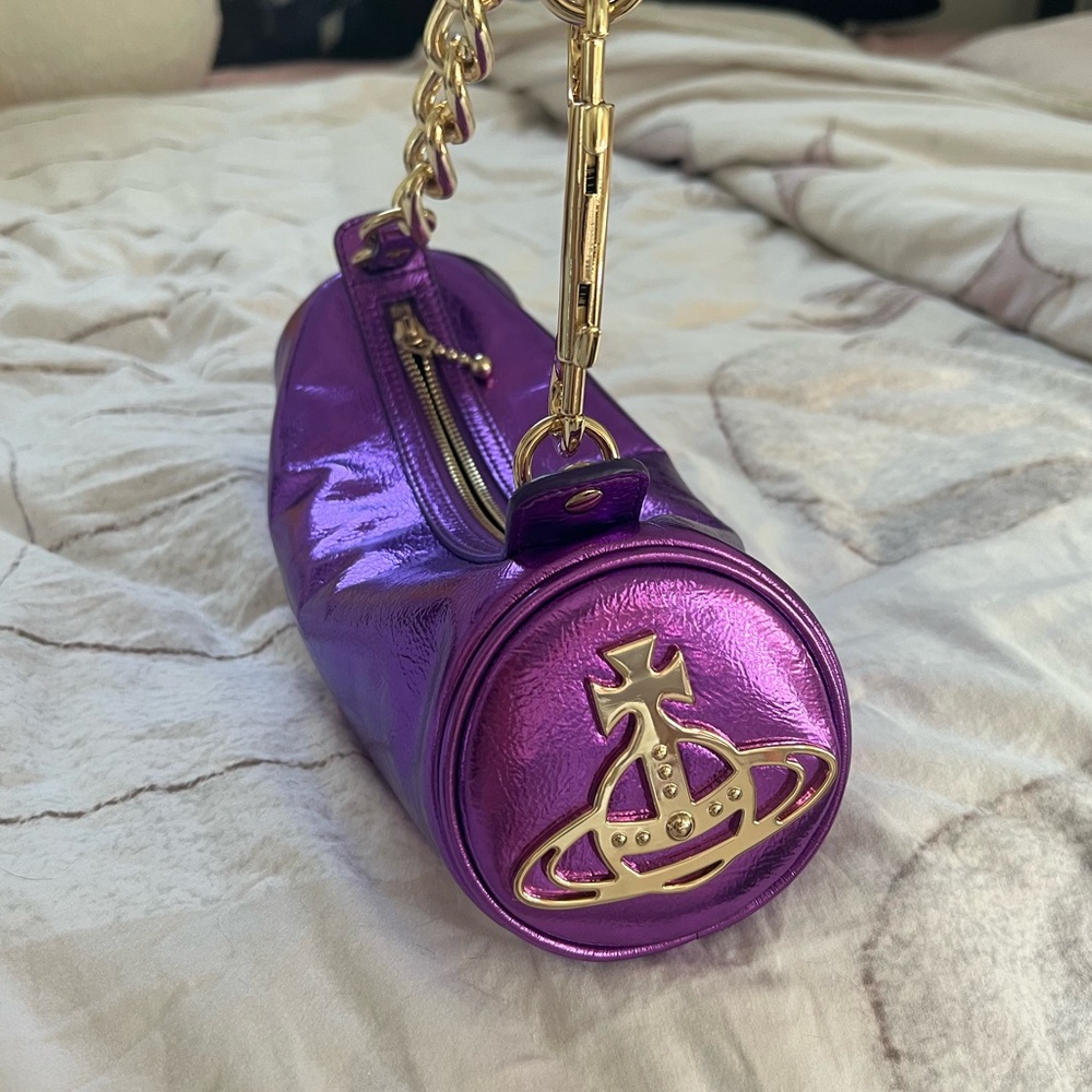 Vivienne Westwood Shiny Purple Shoulder Bag with Gold Details
